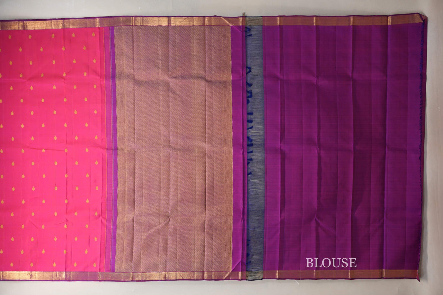 Dual Tone Orange and Pink with Dual Tone Pink and Blue Borders Vintage Kanjivaram Silk Saree SS9070