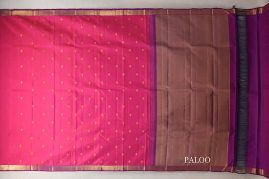 Dual Tone Orange and Pink with Dual Tone Pink and Blue Borders Vintage Kanjivaram Silk Saree SS9070