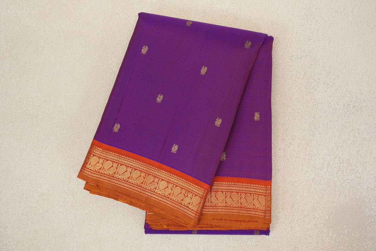 Dual Tone of Orange and Blue Vintage Kanjivaram Silk Saree