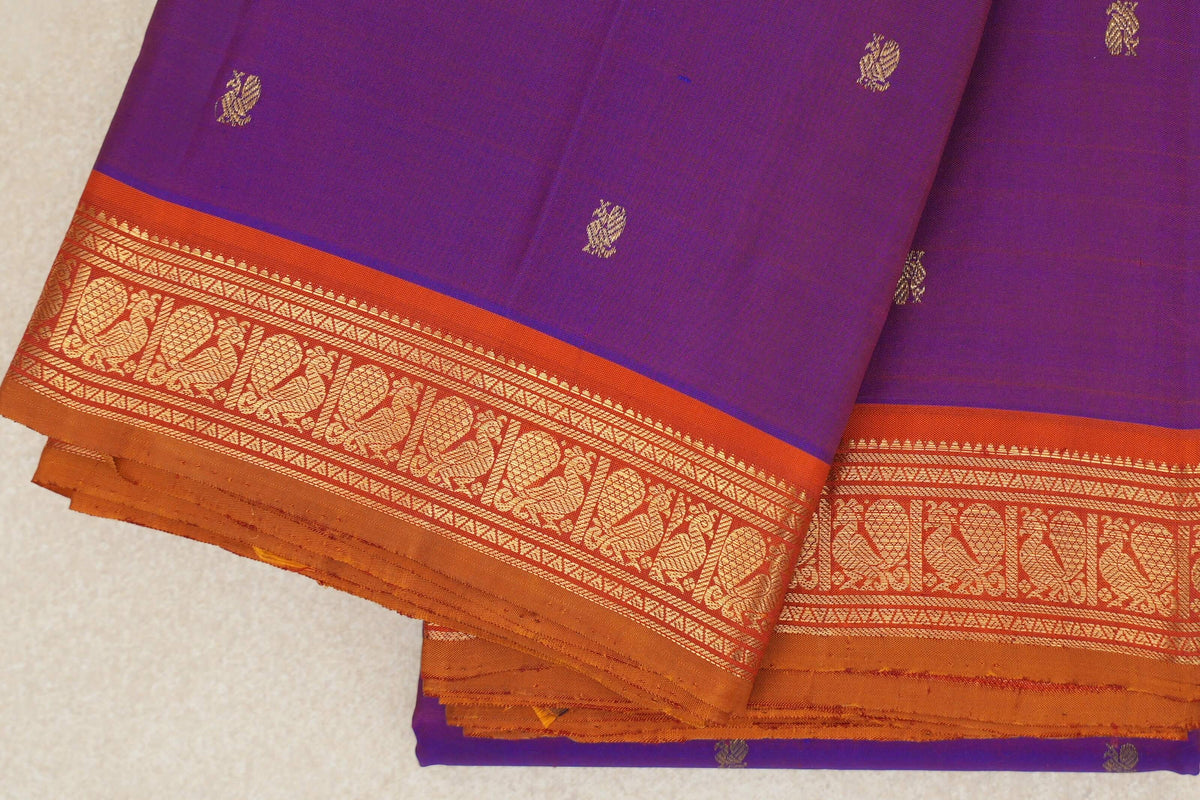 Dual Tone of Orange and Blue Vintage Kanjivaram Silk Saree border