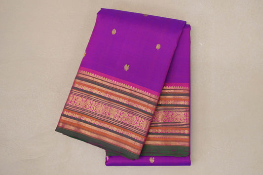 Dual Tone Pink and Blue with Multi Color Borders and Bottle Green Selvedge Vintage Kanjivaram Silk Saree SS9071