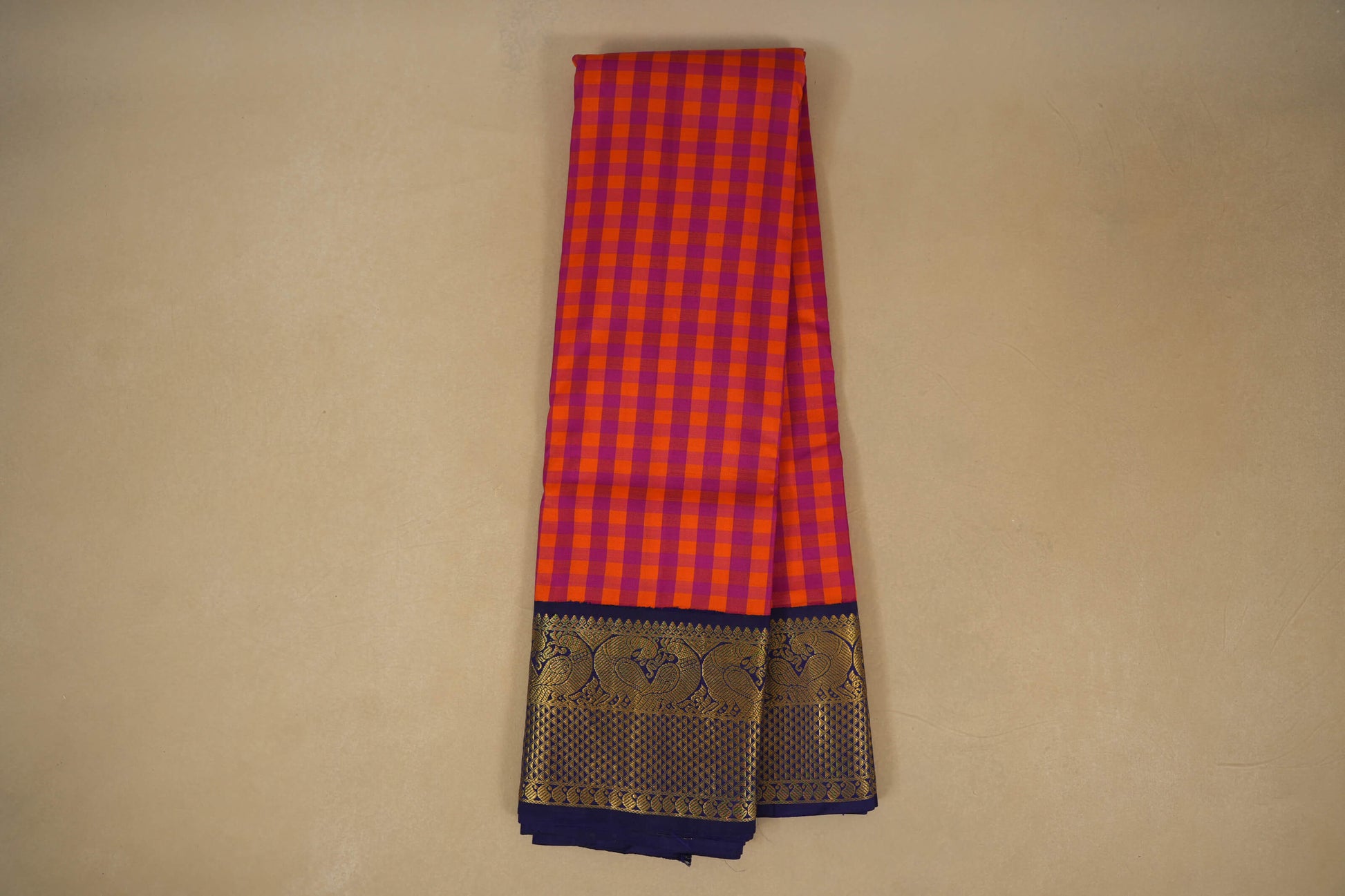 checked vintage kanjivaram silk saree