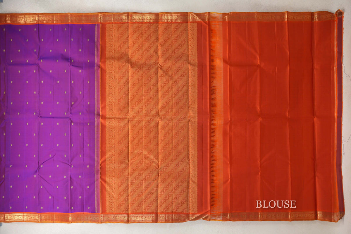 Dual Tone of Orange and Blue Vintage Kanjivaram Silk Saree blouse