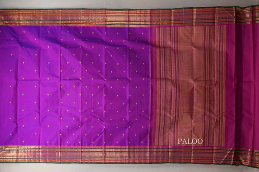 Dual Tone Pink and Blue with Multi Color Borders and Bottle Green Selvedge Vintage Kanjivaram Silk Saree SS9071