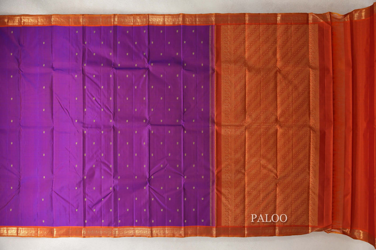 Dual Tone of Orange and Blue Vintage Kanjivaram Silk Saree paloo