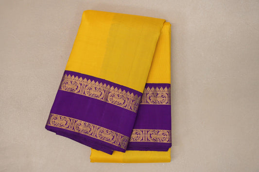 Bright Yellow with Purple Rettai Pettu Borders Vintage Kanjivaram Silk Saree SS9072