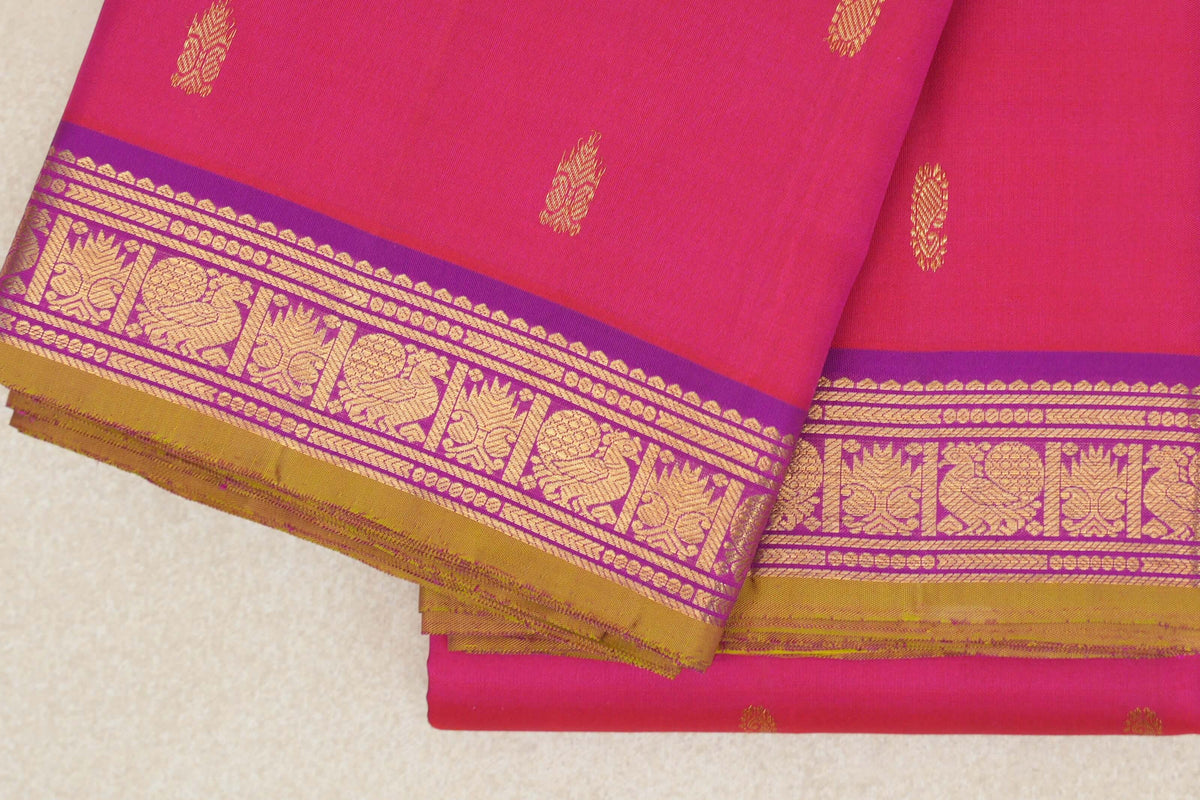 Bright Rani Pink Vintage Kanjivaram Silk Saree border