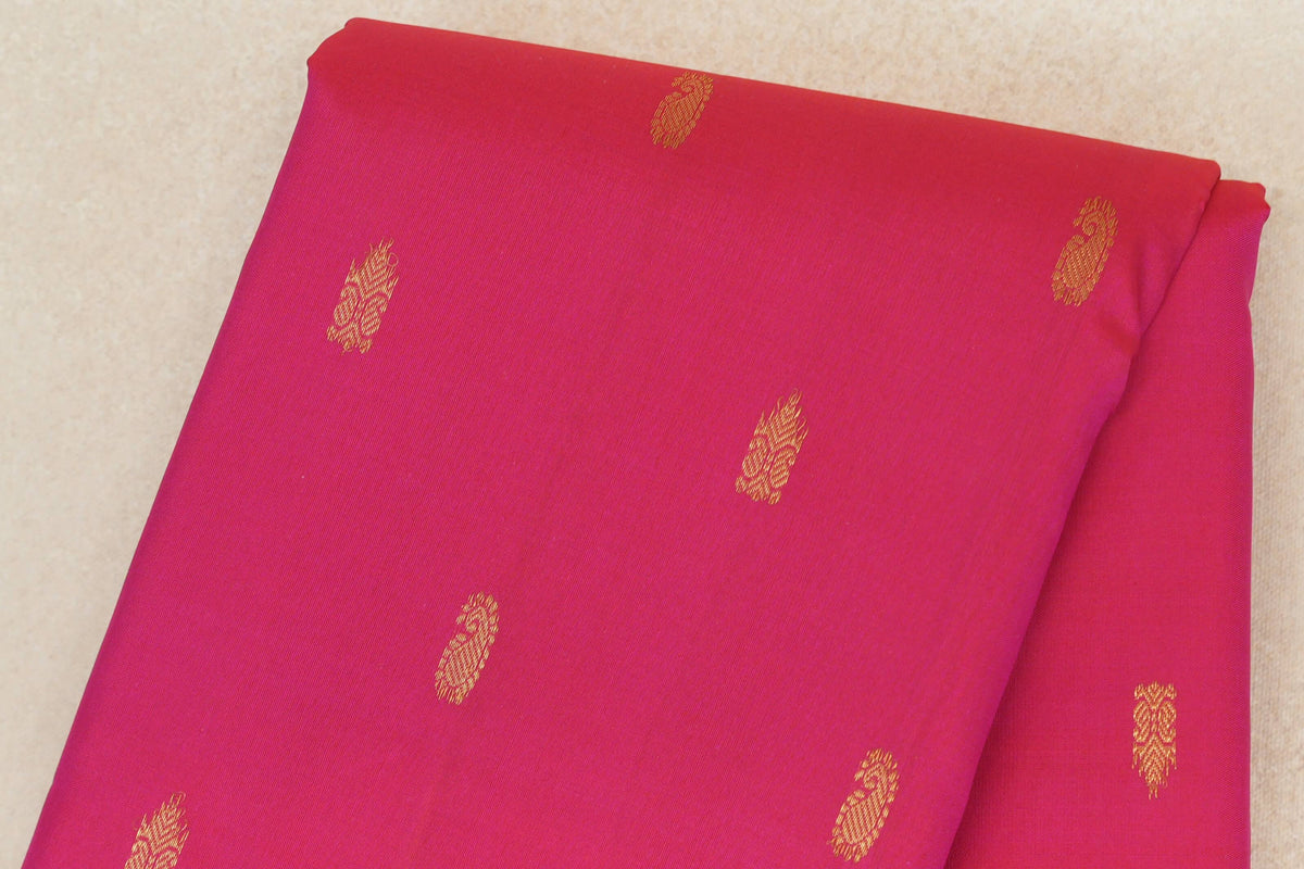 Bright Rani Pink with Violet Purple with Olive Yellow Borders Vintage Kanjivaram Silk Saree body