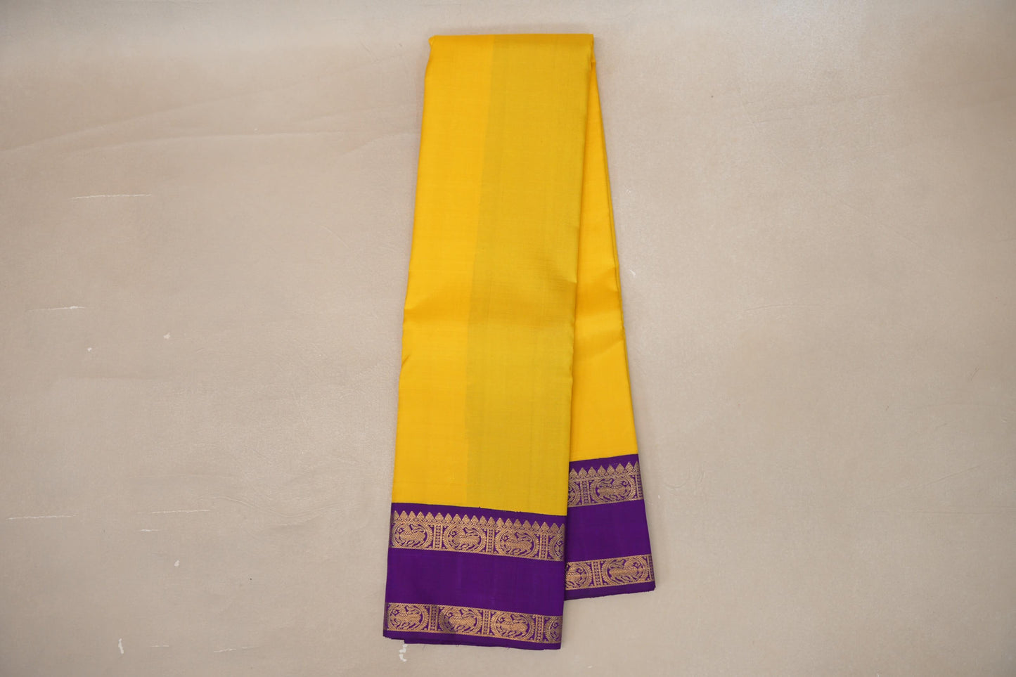 Bright Yellow with Purple Rettai Pettu Borders Vintage Kanjivaram Silk Saree SS9072