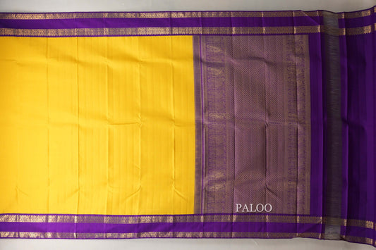 Bright Yellow with Purple Rettai Pettu Borders Vintage Kanjivaram Silk Saree SS9072