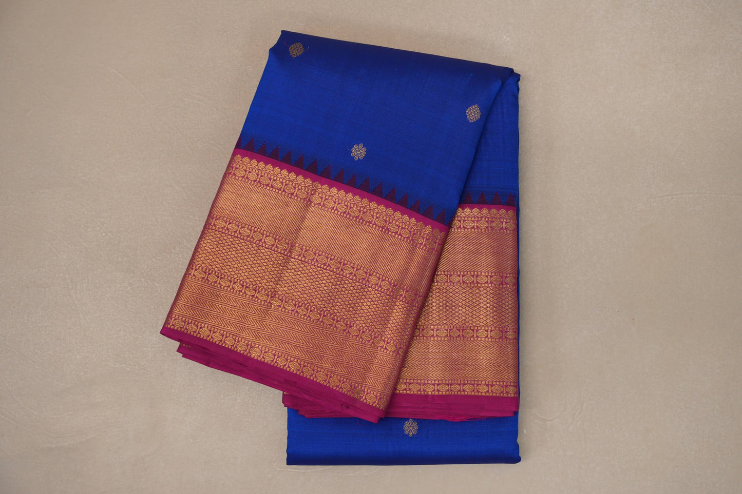 Deep Blue with Bright Magenta Borders Vintage Kanjivaram Silk Saree SS9073