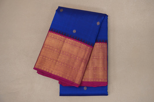 Deep Blue with Bright Magenta Borders Vintage Kanjivaram Silk Saree SS9073