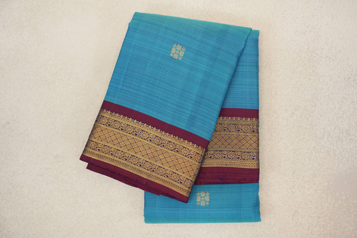 Baby Blue with Deep Maroon Borders Vintage Kanjivaram Silk Saree