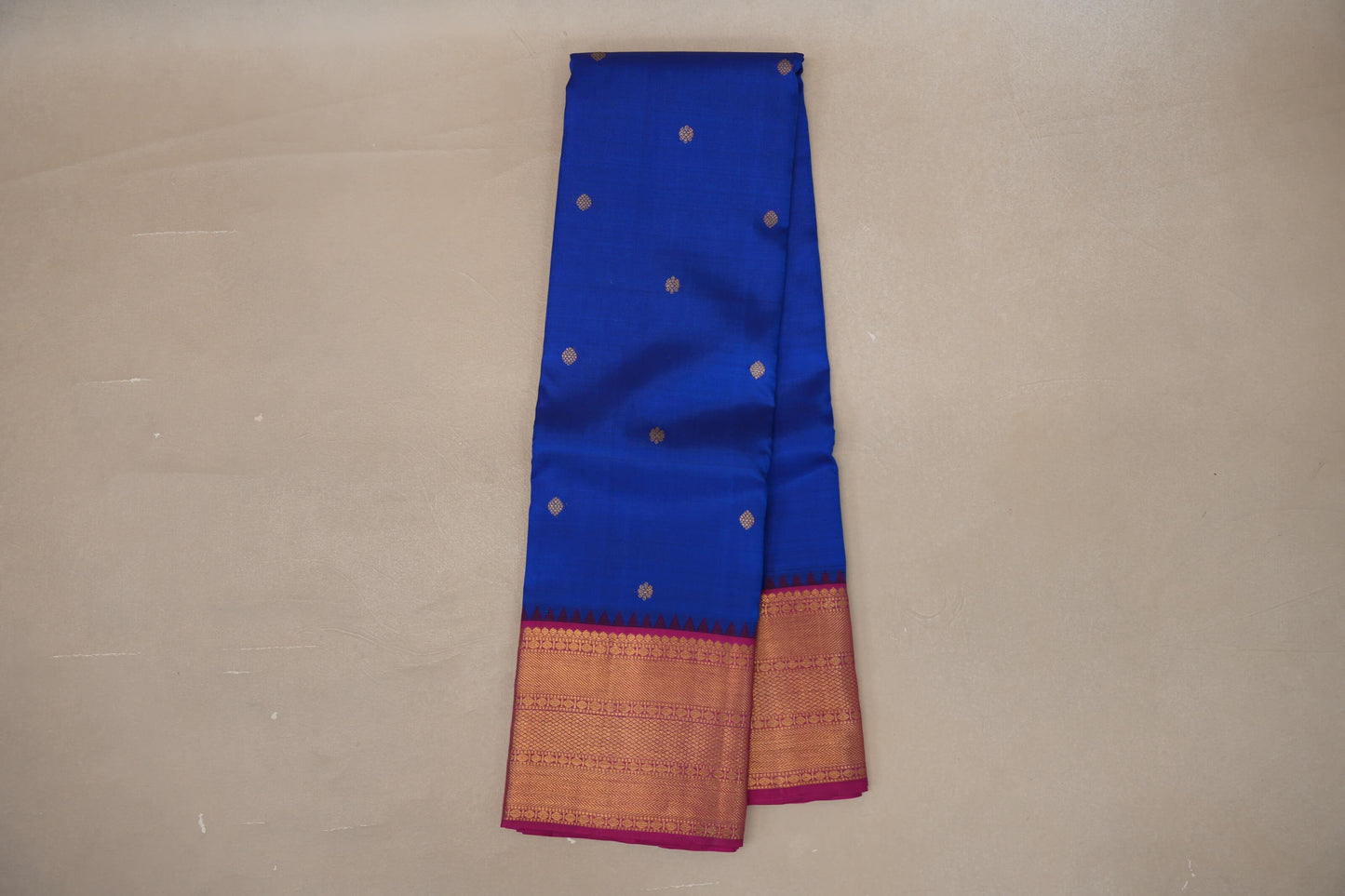 Deep Blue with Bright Magenta Borders Vintage Kanjivaram Silk Saree SS9073