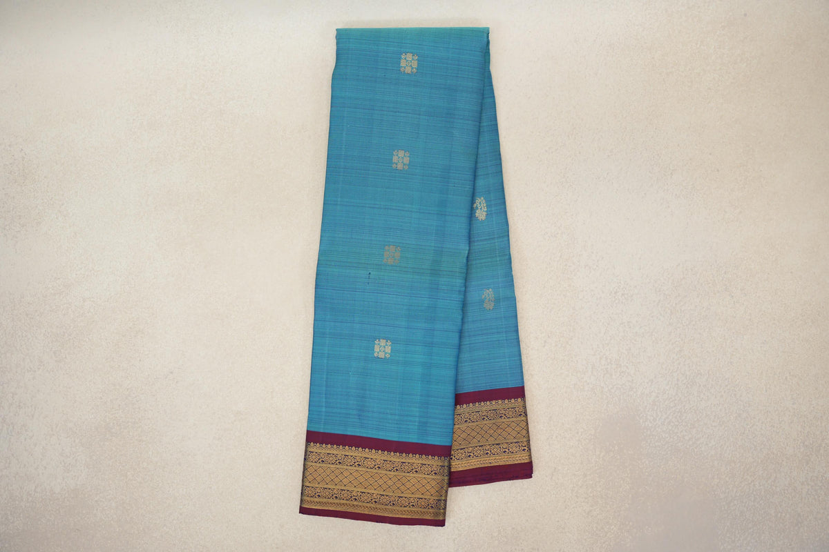 Online Baby Blue with Deep Maroon Borders Vintage Kanjivaram Silk Saree