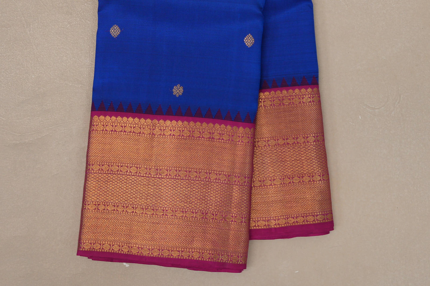 Deep Blue with Bright Magenta Borders Vintage Kanjivaram Silk Saree SS9073