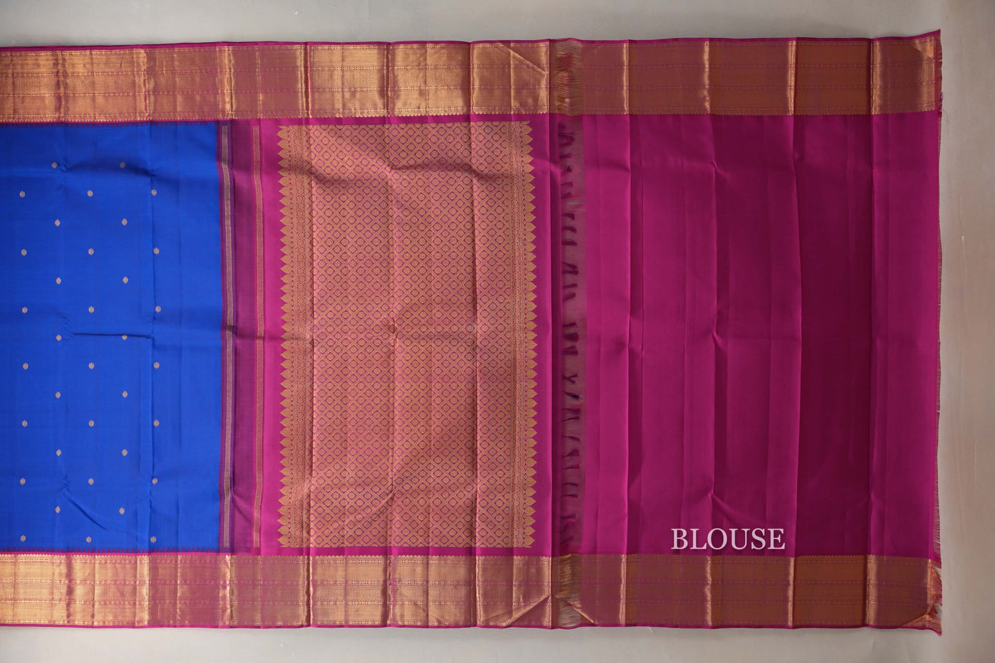 Deep Blue with Bright Magenta Borders Vintage Kanjivaram Silk Saree SS9073