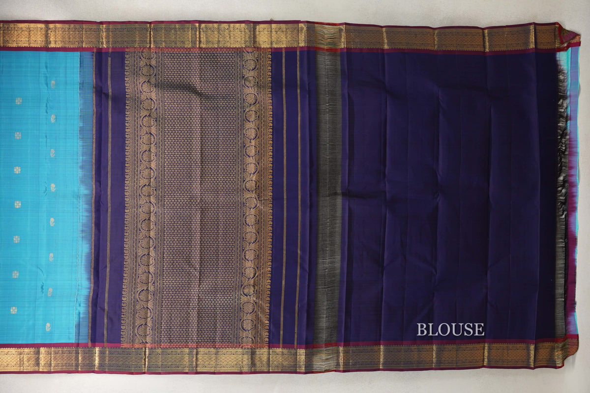 Baby Blue with Deep Maroon Borders Vintage Kanjivaram Silk Saree blouse
