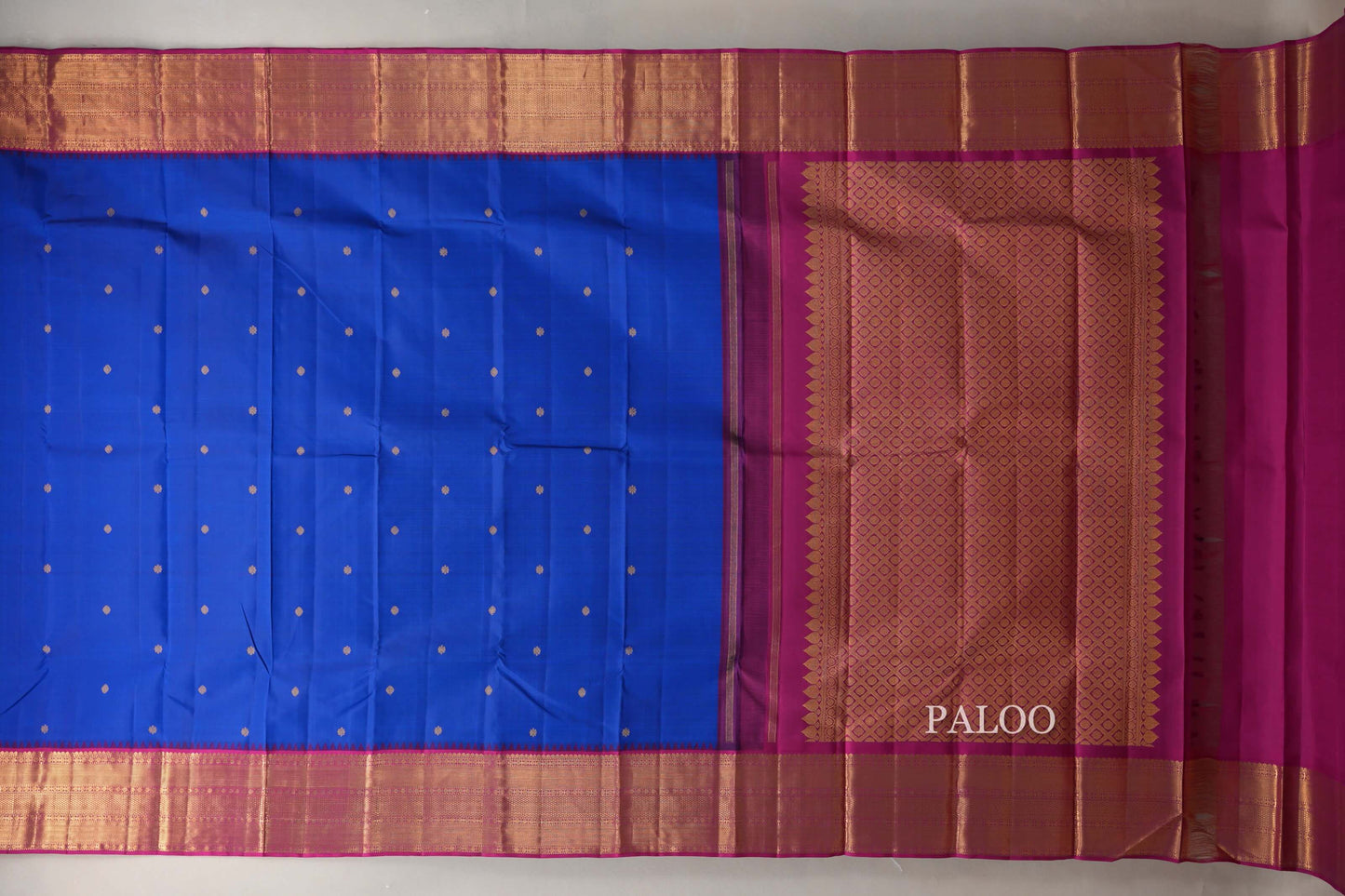 Deep Blue with Bright Magenta Borders Vintage Kanjivaram Silk Saree SS9073