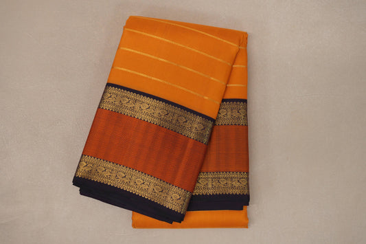 Bright Mango Orange with Deep Plum Borders Vintage Kanjivaram Silk Saree SS9074