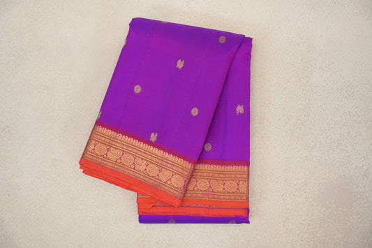 Dual Tone of Pink and Violet with Deep Rani Pink with Bright Orange Selvedge Borders Vintage Kanjivaram Silk Saree