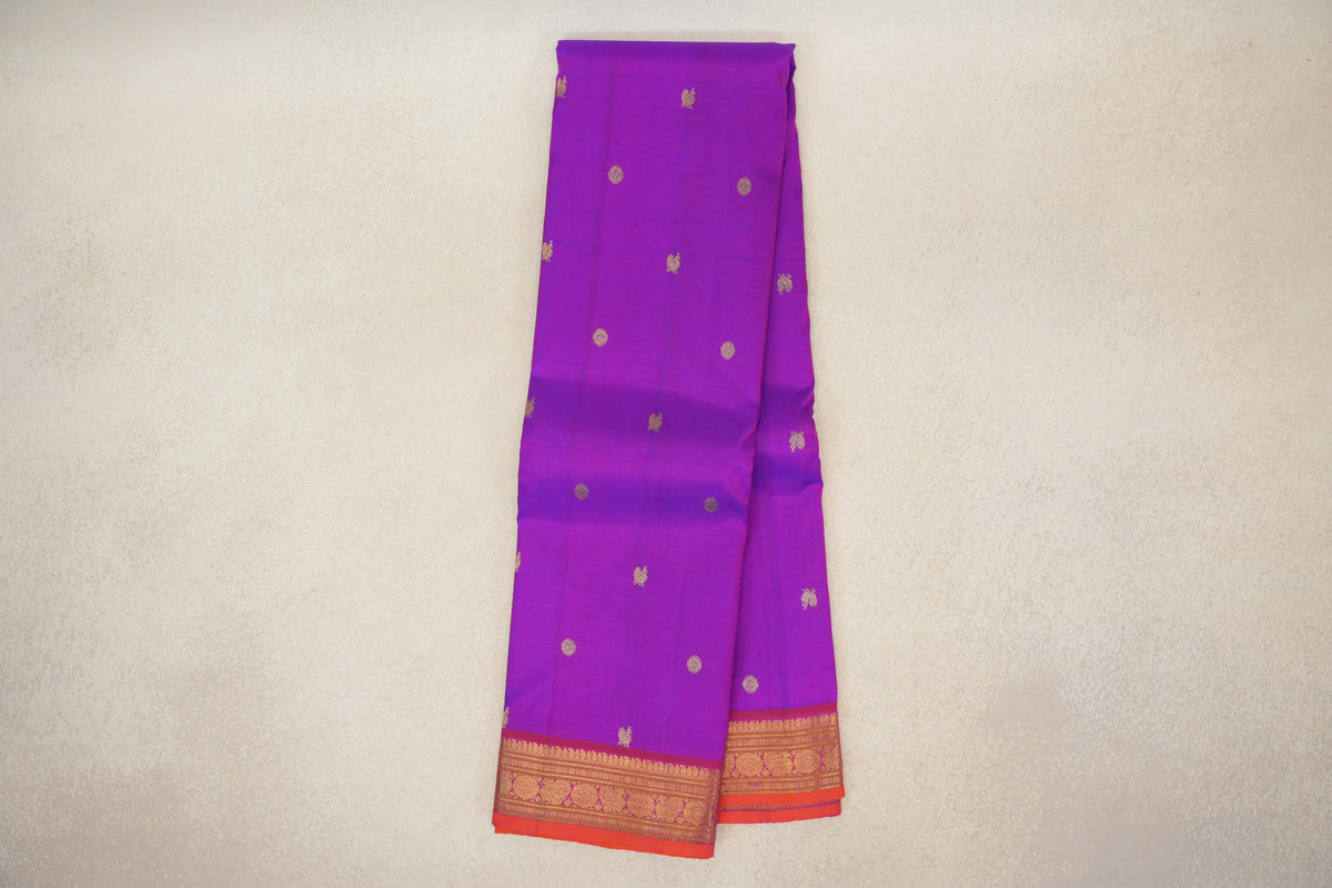 Online Dual Tone of Pink and Violet with Deep Rani Pink with Bright Orange Selvedge Borders Vintage Kanjivaram Silk Saree