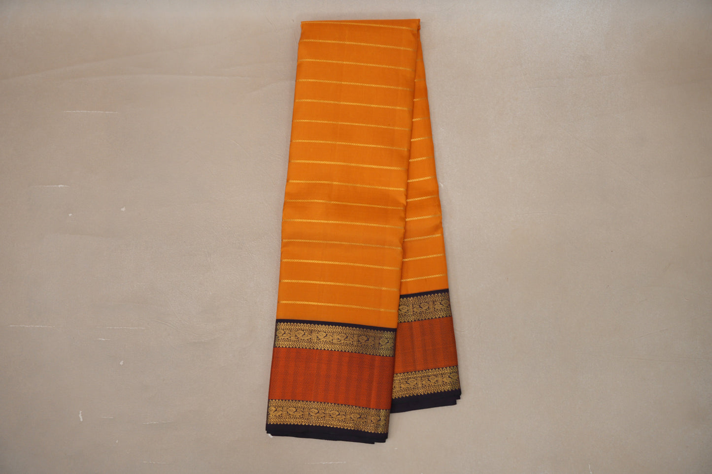 Bright Mango Orange with Deep Plum Borders Vintage Kanjivaram Silk Saree SS9074