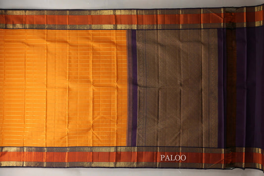 Bright Mango Orange with Deep Plum Borders Vintage Kanjivaram Silk Saree SS9074