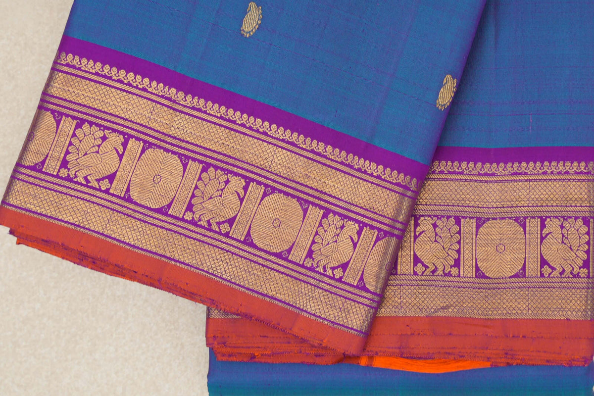 Dual Tone of Magenta and Blue Vintage Kanjivaram Silk Saree border