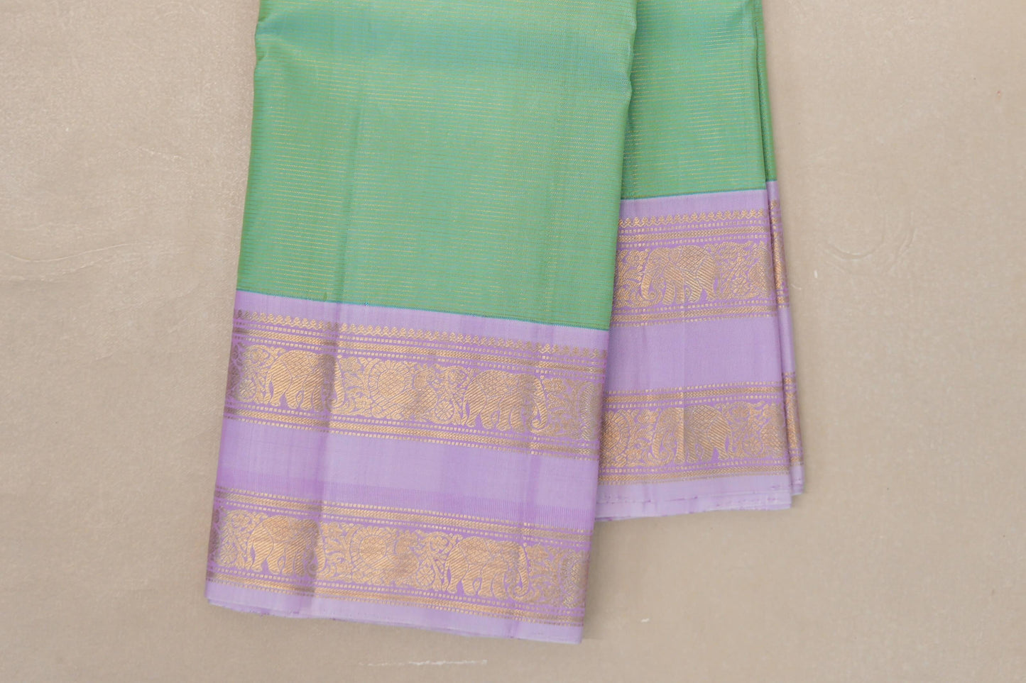 Pastel Green with Lavender Pink Borders Vintage Kanjivaram Silk Saree SS9075