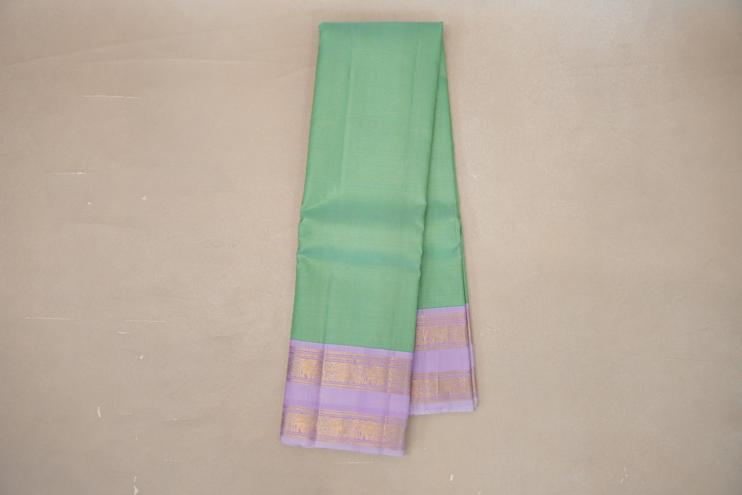 Pastel Green with Lavender Pink Borders Vintage Kanjivaram Silk Saree SS9075