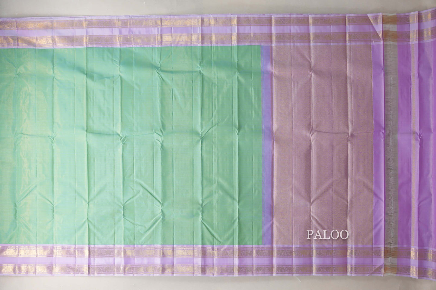 Pastel Green with Lavender Pink Borders Vintage Kanjivaram Silk Saree SS9075