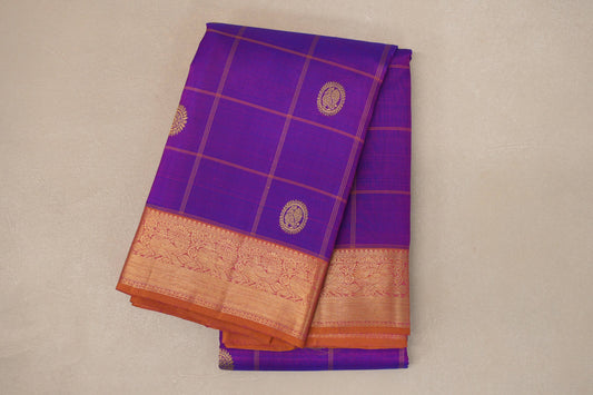 Dual Tone Blue and Pink with Dual Tone Mustard Yellow and Pink Borders Vintage Kanjivaram Silk Saree SS9076