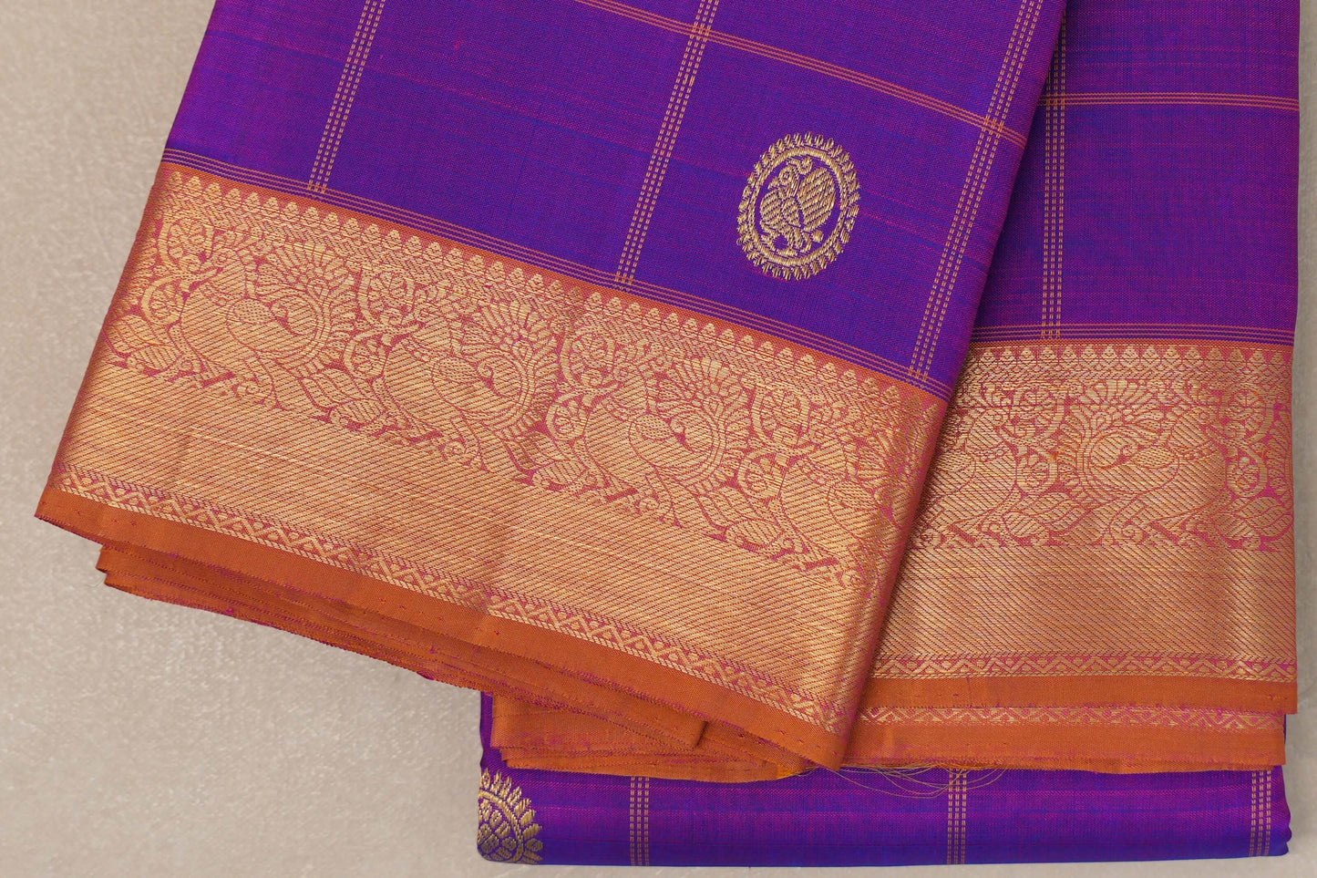 Dual Tone Blue and Pink with Dual Tone Mustard Yellow and Pink Borders Vintage Kanjivaram Silk Saree SS9076