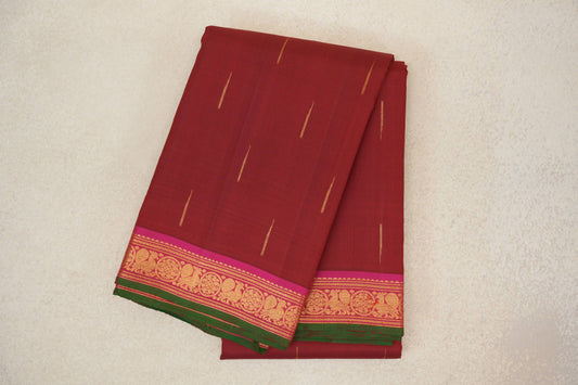 Brick Red with Pink with Bottle Green Selvedge Borders Vintage Kanjivaram Silk Saree