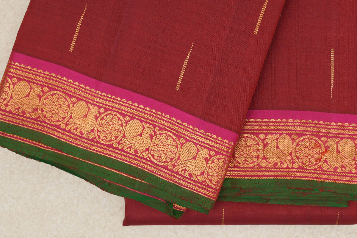 Brick Red with Pink Vintage Kanjivaram Silk Saree border