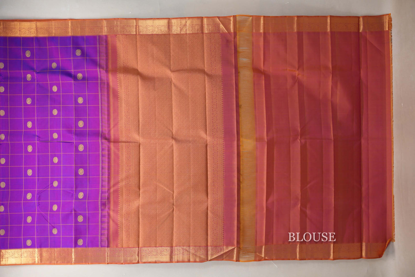 Dual Tone Blue and Pink with Dual Tone Mustard Yellow and Pink Borders Vintage Kanjivaram Silk Saree SS9076