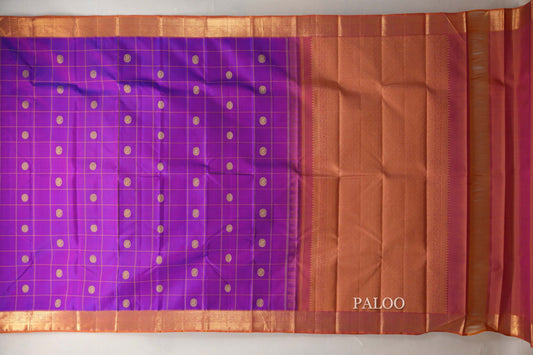 Dual Tone Blue and Pink with Dual Tone Mustard Yellow and Pink Borders Vintage Kanjivaram Silk Saree SS9076