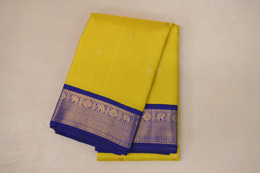 Mango Yellow with Deep Blue Borders Vintage Kanjivaram Silk Saree SS9077