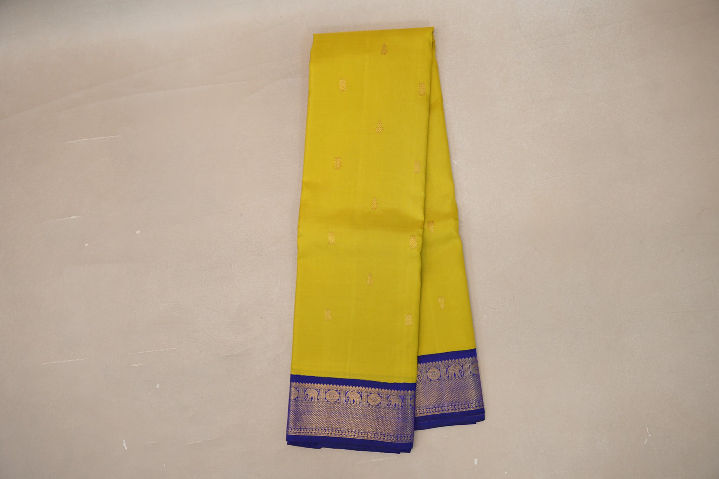 Mango Yellow with Deep Blue Borders Vintage Kanjivaram Silk Saree SS9077