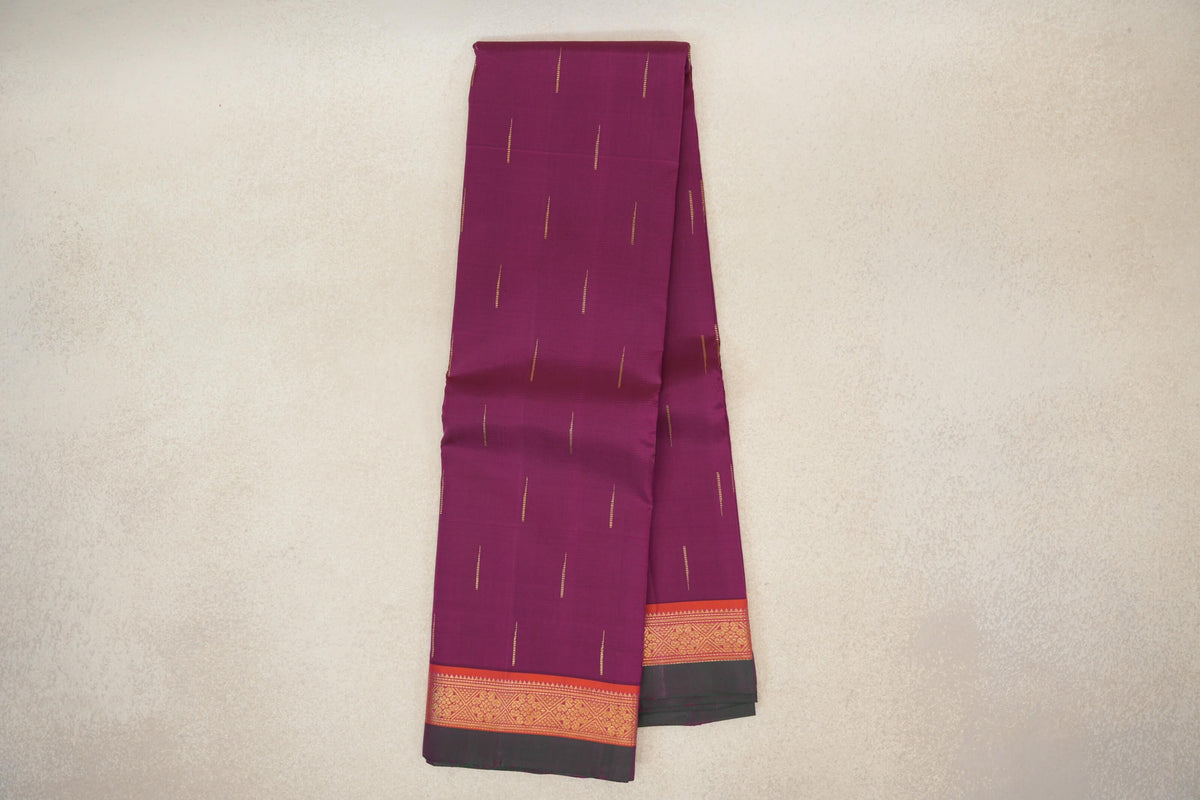 Online Deep Magenta with Deep Orange with Deep Bottle Green Selvedge Borders Vintage Kanjivaram Silk Saree