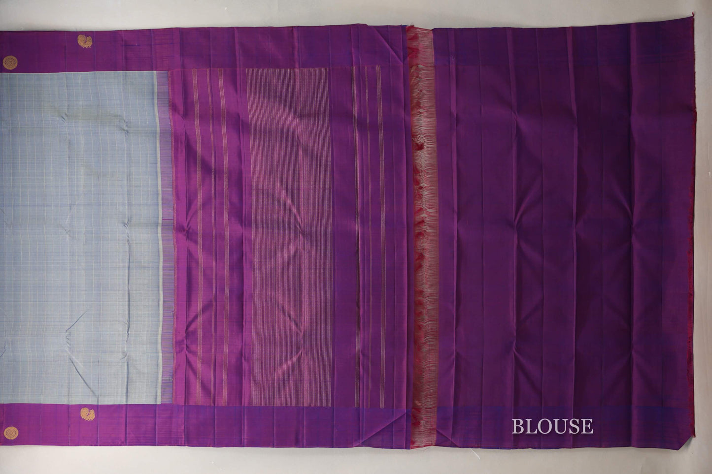 Dual Tone Silver Grey and Pastel Green with Dual Tone Pink and Blue Borders Plant Based Kanjivaram Silk Saree SS9078