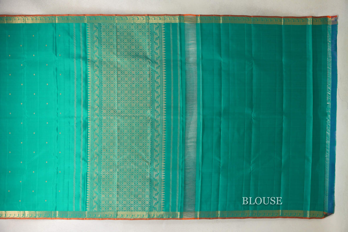 Aqua Green Vintage Kanjivaram Silk Saree blouse