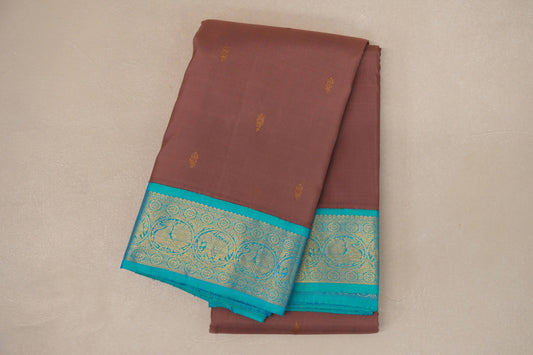 Earthy Brown with Aqua Blue Borders Vintage Kanjivaram Silk Saree SS9080