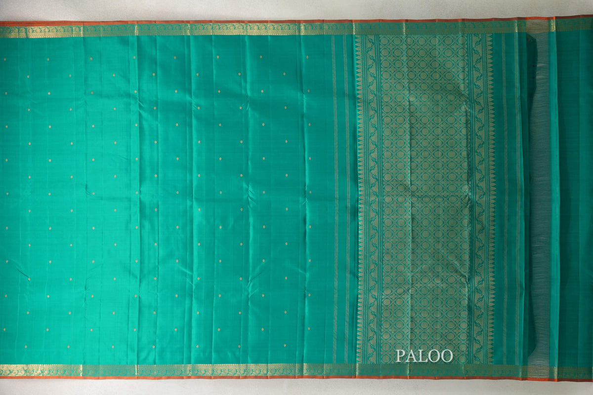 Aqua Green Vintage Kanjivaram Silk Saree paloo