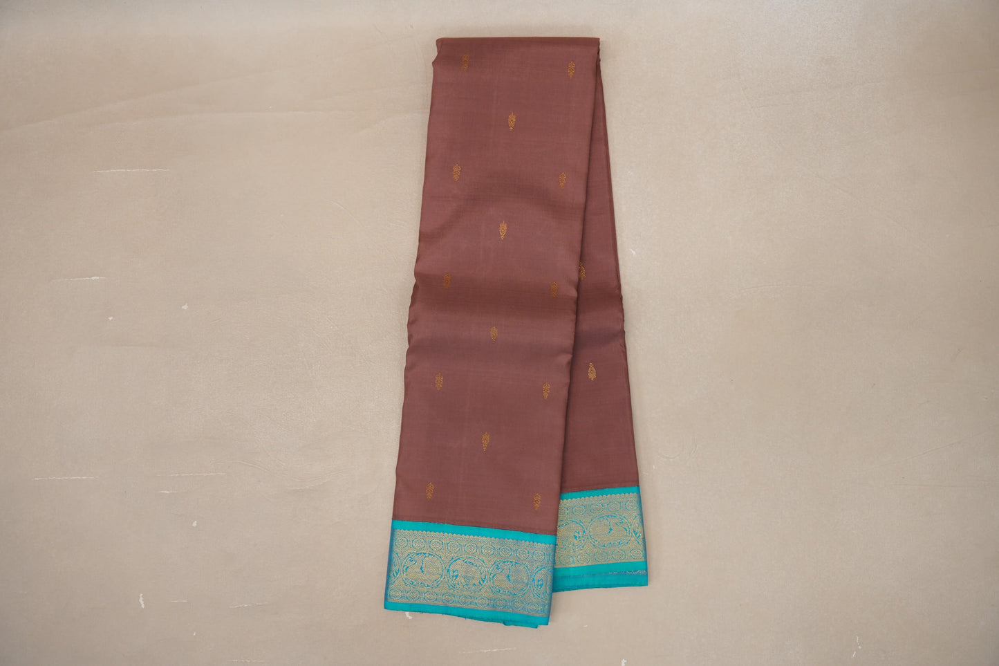 Earthy Brown with Aqua Blue Borders Vintage Kanjivaram Silk Saree SS9080