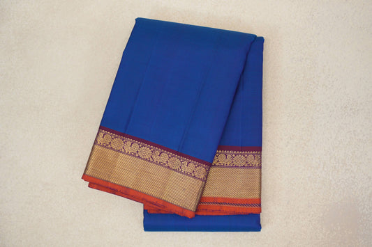 Deep Classic Blue with Deep Magenta with Bright Orange Selvedge Borders Vintage Kanjivaram Silk Saree