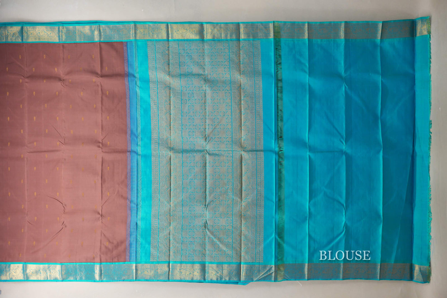Earthy Brown with Aqua Blue Borders Vintage Kanjivaram Silk Saree SS9080