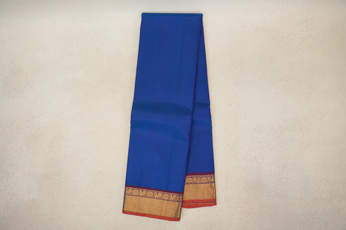 Online Deep Classic Blue with Deep Magenta with Bright Orange Selvedge Borders Vintage Kanjivaram Silk Saree