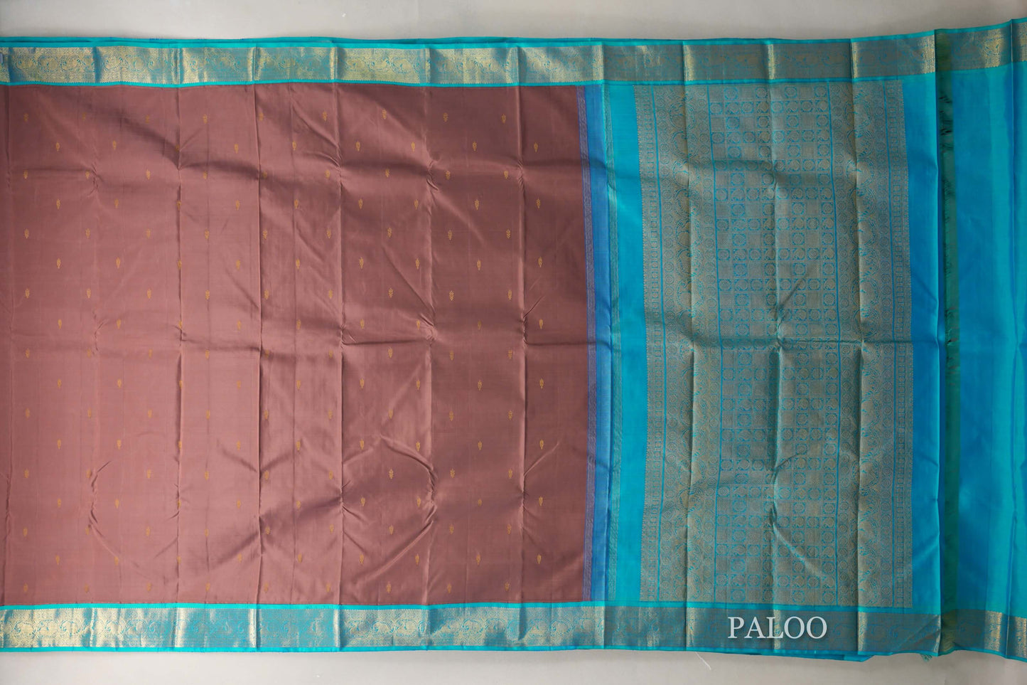 Earthy Brown with Aqua Blue Borders Vintage Kanjivaram Silk Saree SS9080